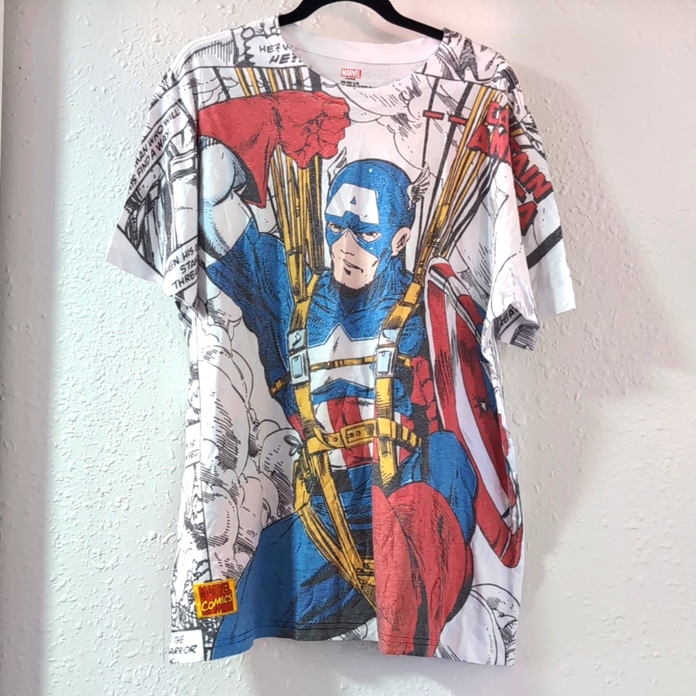 Marvel Comics Captain America Graphic White T-shirt Unisex Large